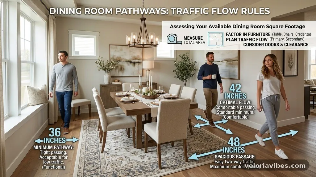 Assessing Your Available Dining Room Square Footage - 36-Inch vs 42-Inch vs 48-Inch Dining Room Pathways: Traffic Flow Rules