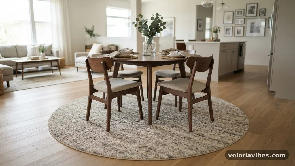 Calculating the Ideal Rug Diameter - Round Rug Under a Round Table: How Much Border Carpet Should Show?
