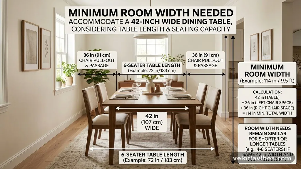 Considering Table Length and Seating Capacity - Minimum Room Width Needed to Accommodate a 42-Inch Wide Dining Table
