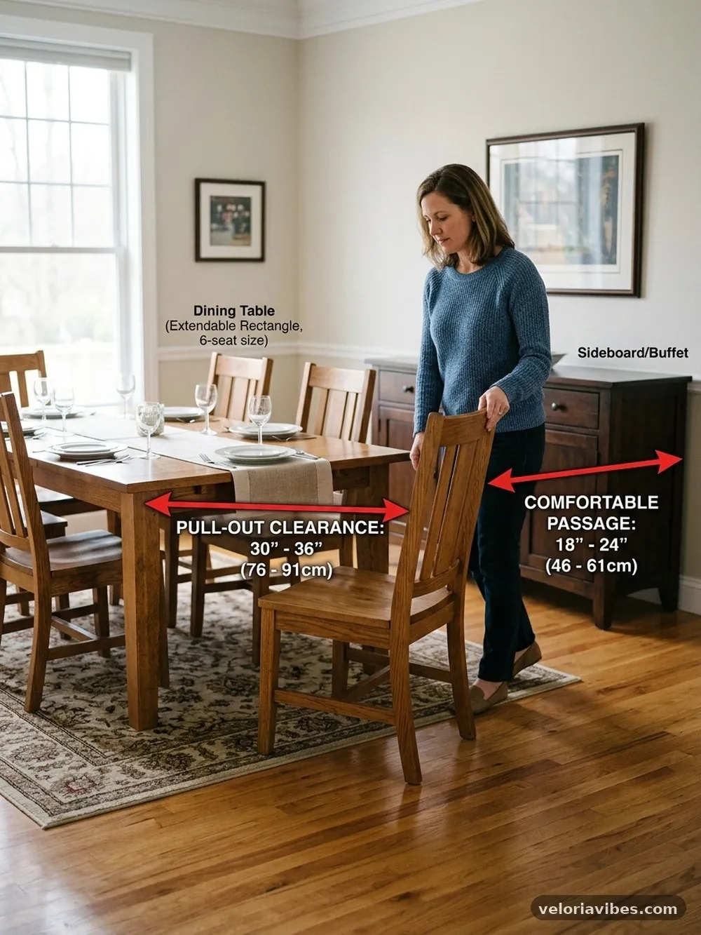 Managing Table Shape and Size - Clearance Needed to Pull a Dining Chair Out Comfortably Without Hitting Buffets