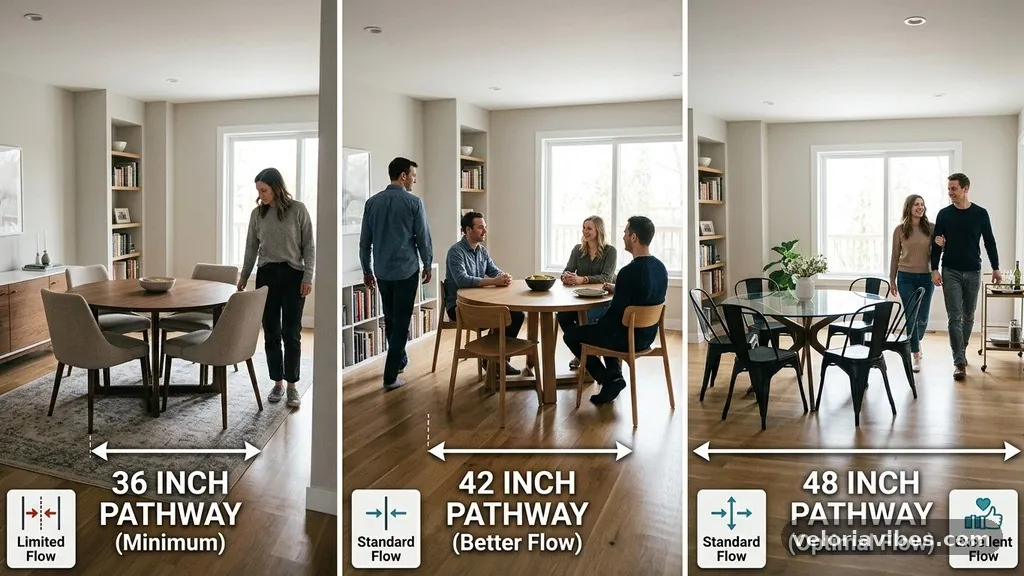Measuring Clearance Around Round Tables - 36-Inch vs 42-Inch vs 48-Inch Dining Room Pathways: Traffic Flow Rules