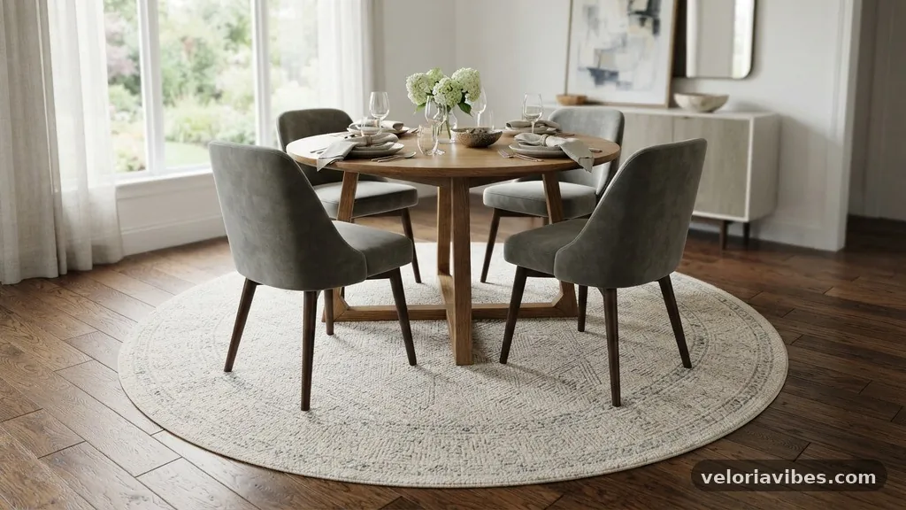 Selecting the Right Material for Dining Areas - Round Rug Under a Round Table: How Much Border Carpet Should Show?