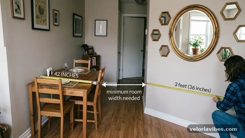Using Mirrors and Decor to Expand the Space - Minimum Room Width Needed to Accommodate a 42-Inch Wide Dining Table
