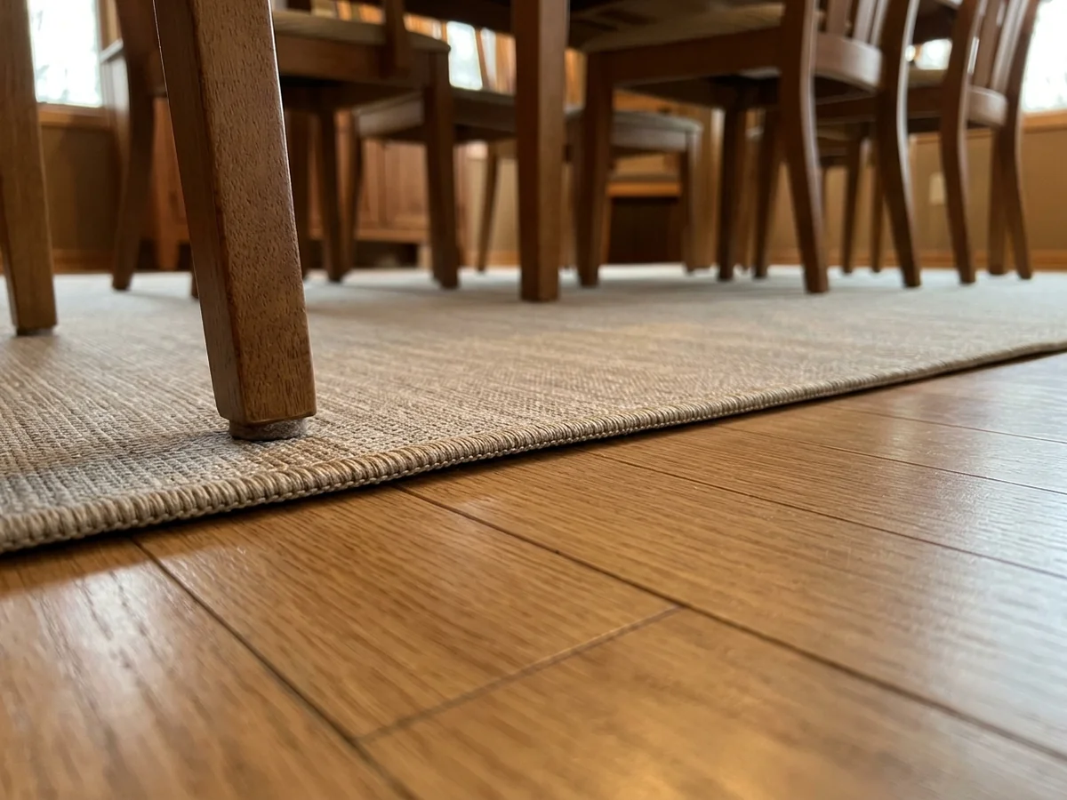 Managing Rug Edge Finishes - dining room chairs rug edges