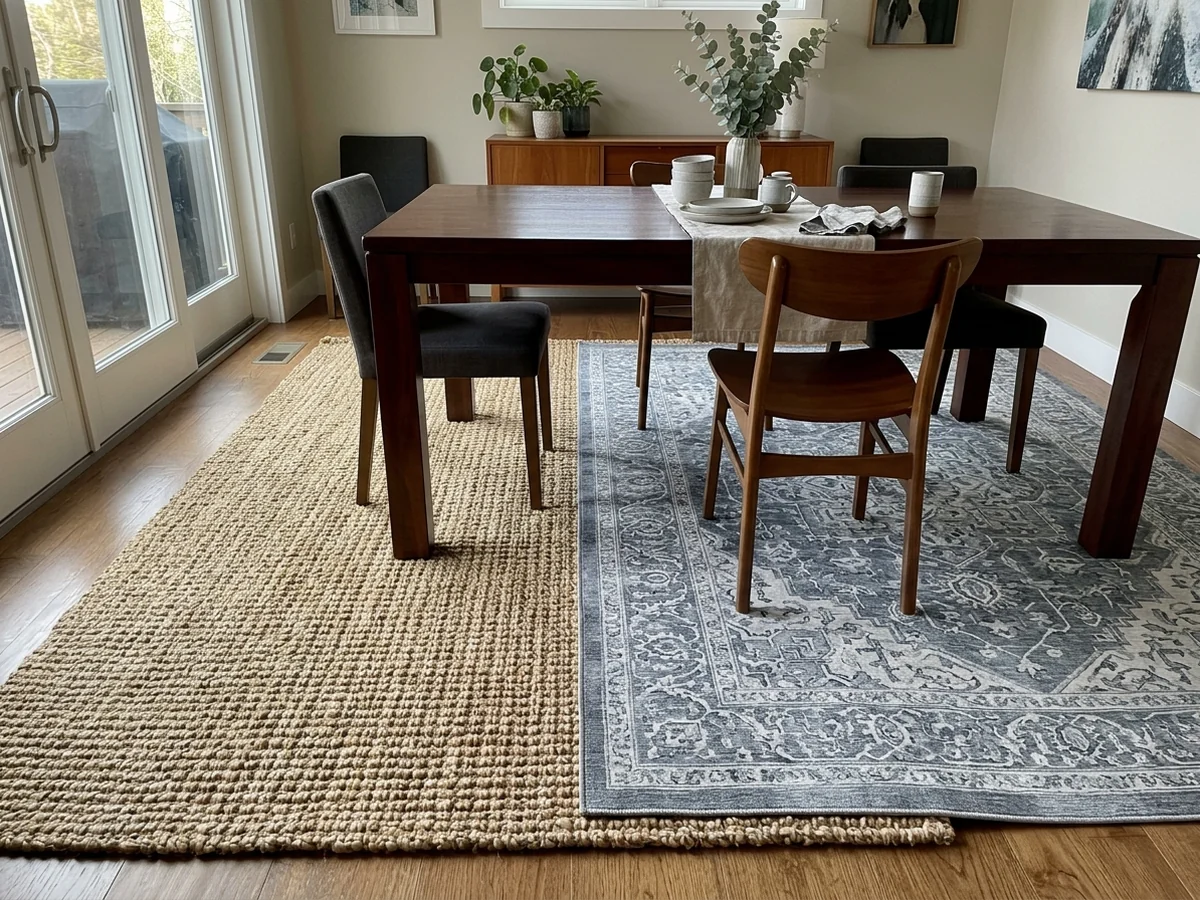 Natural versus Synthetic Fibers - dining room rug materials