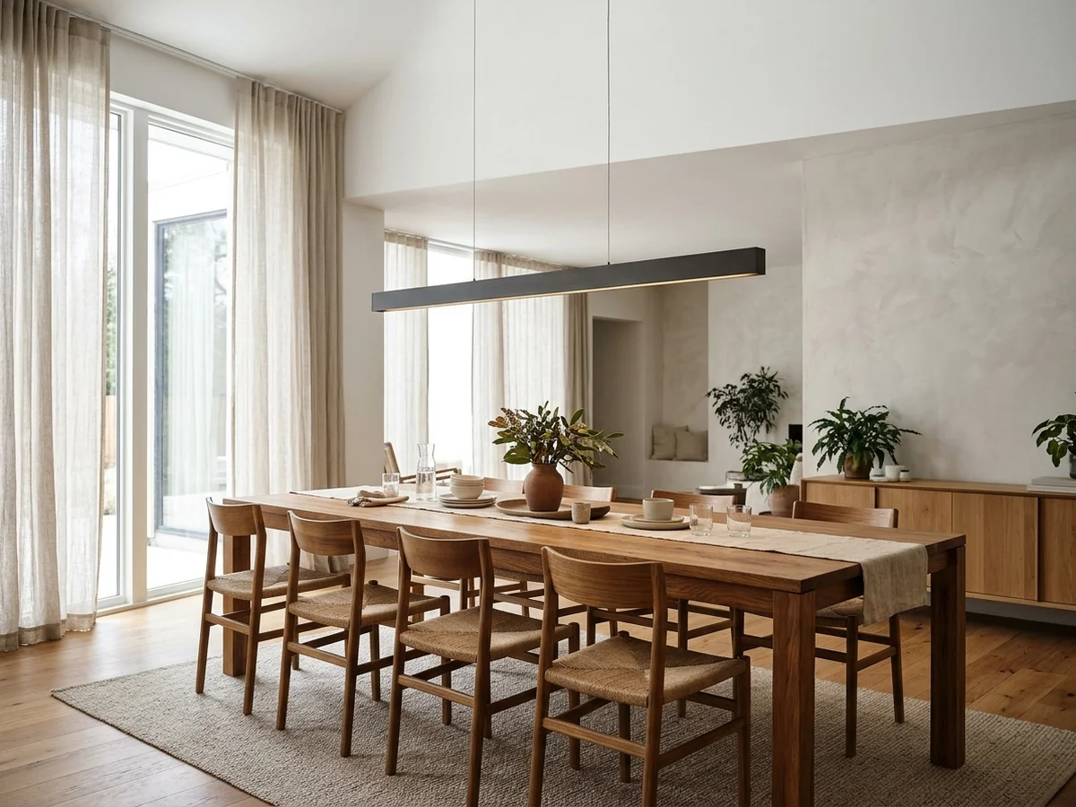 Fixture Width and Length Proportions for an 8 Foot Table - linear chandelier vs drum