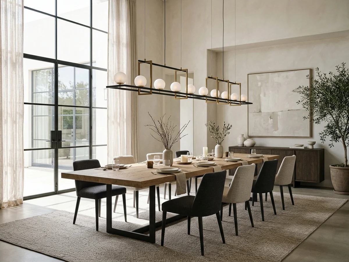 Visual Scale and Room Styling Considerations - linear chandelier vs drum