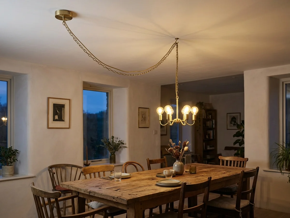 The Swag Hook Method - off center junction box chandelier