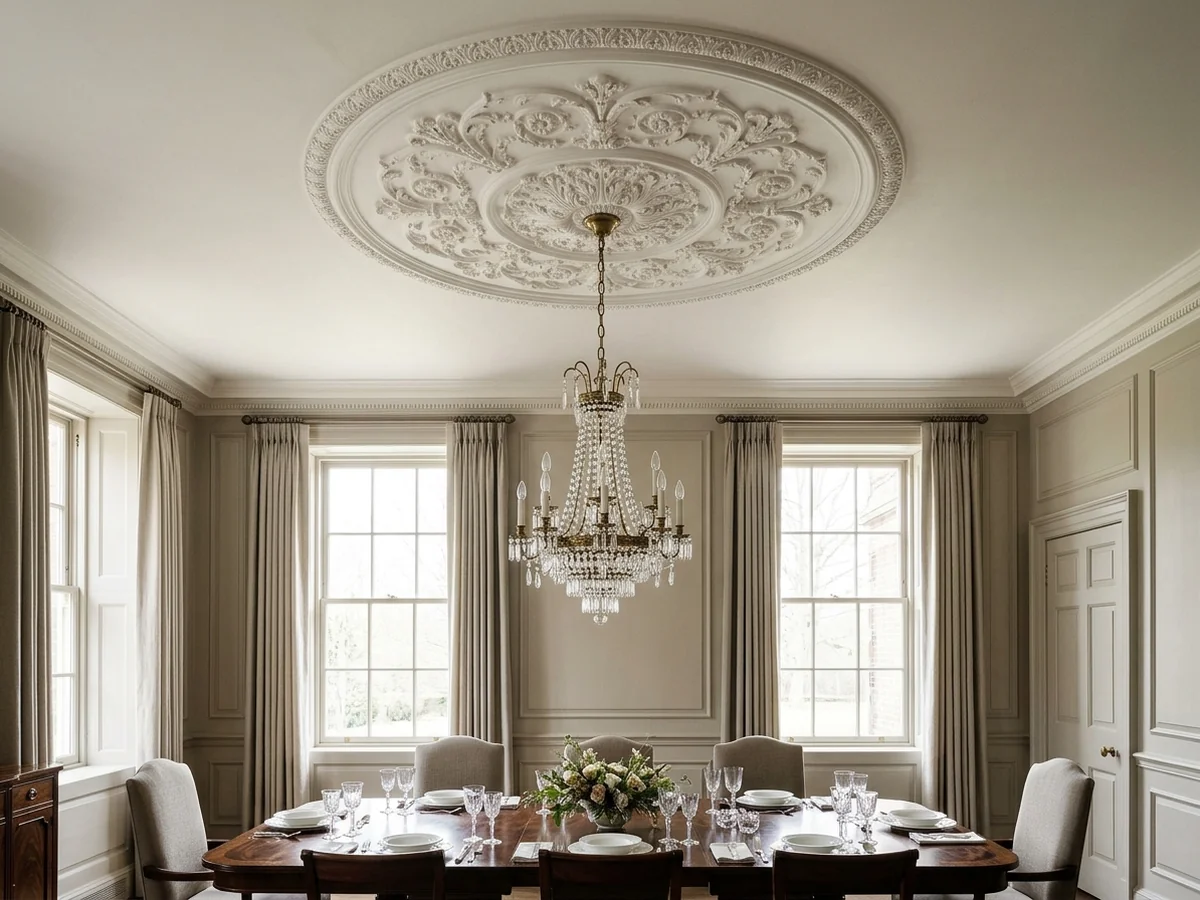 Using Decorative Medallions - off center junction box chandelier